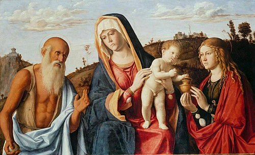 Madonna with child, Saint Jeremiah, and Mary Magdalene, 1495, Giovanni Battista Cima da Cone