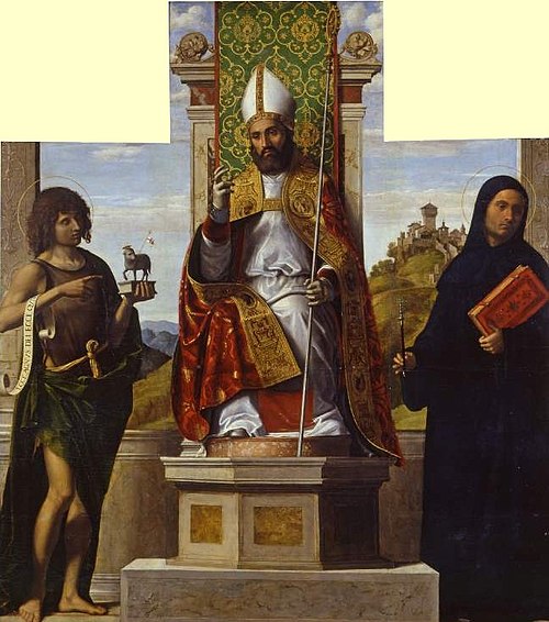 Saint Lanfranc Enthroned Between Saints John the Baptist and Liberius, 1515, Cima da Conegliano