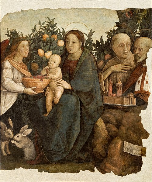 Madonna with child and Saints Quirinus and Francis, 1505, Antonio da Correggio