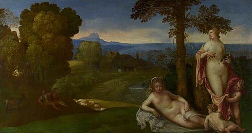 Nymphs and Children in a Landscape with Shepherds, 1600, Giorgione