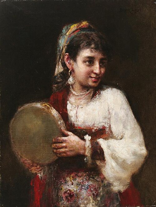 Italian Girl with Timbrel, , Lajos Bruck
