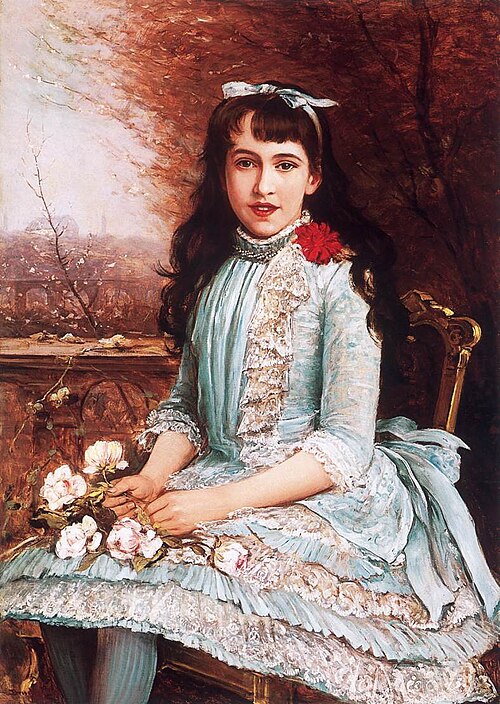 Girl in Blue Dress with Roses, , Lajos Bruck