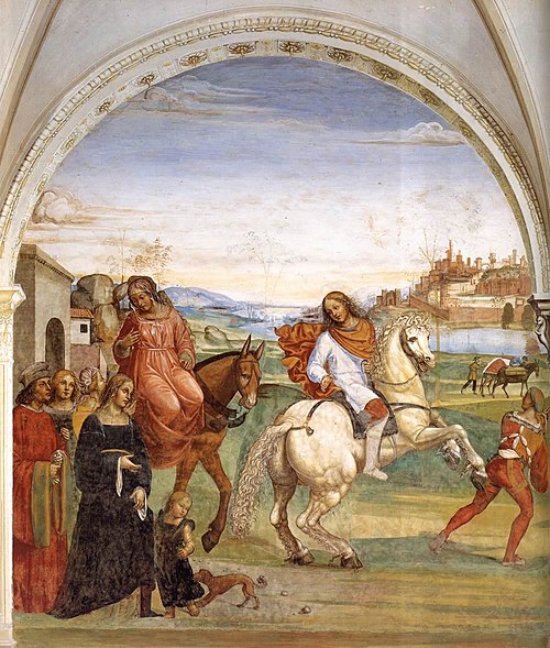 Vie de saint Benoît, Scène 1 Benoît quitte la maison paternelle et se rend à Rome pour y étudier, 1505, Le Sodoma