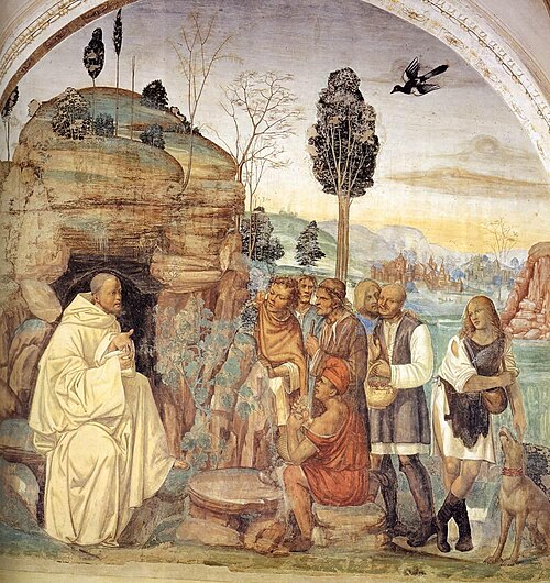Life of St Benedict, Scene 7: Benedict Instructs the Peasants, 1505, Le Sodoma