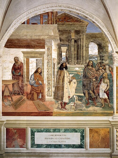 Vie de saint Benoît, Scène 3 Benoît répare le tamis brisé, 1505, Le Sodoma