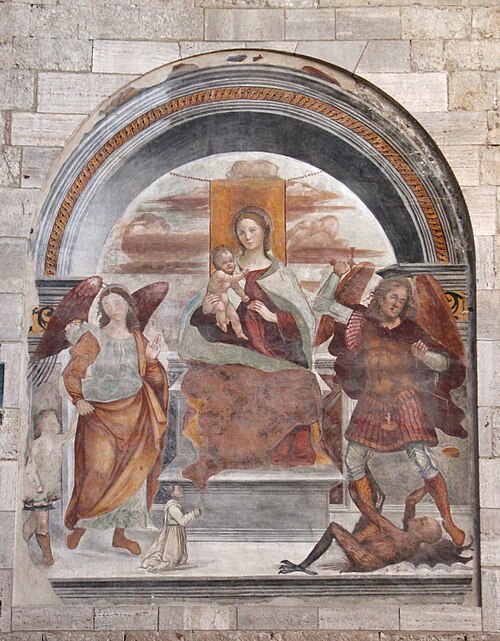 Madonna col Bambino, gli arcangeli michele e Raffaele, e un donatore, , Le Sodoma