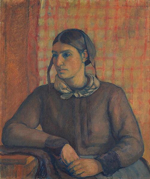 Walliserin vor kariertem Vorhang, 1915, Else Thomann-Buchholz
