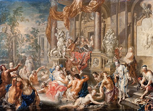 Fountain scene in front of a palace, 1730, Johann Georg Platzer