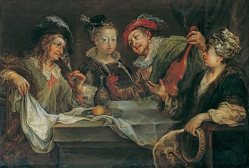 Making avances after the meal, 1725, Johann Georg Platzer
