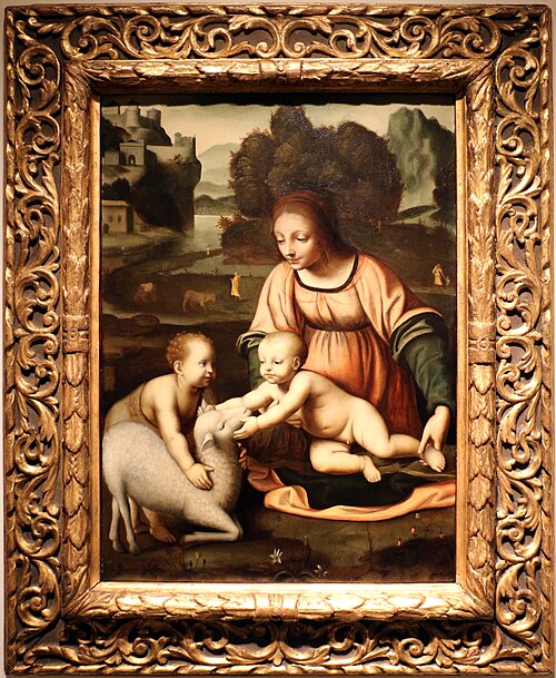 madonna col bambino, san giovannino e l'agnello, 1520, Bernardino Luini
