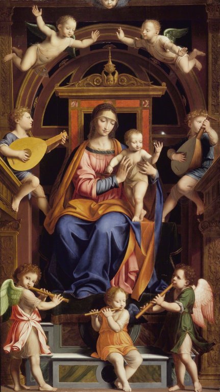 Madonna and Child Enthroned with Angels, 1575, Bernardino Luini