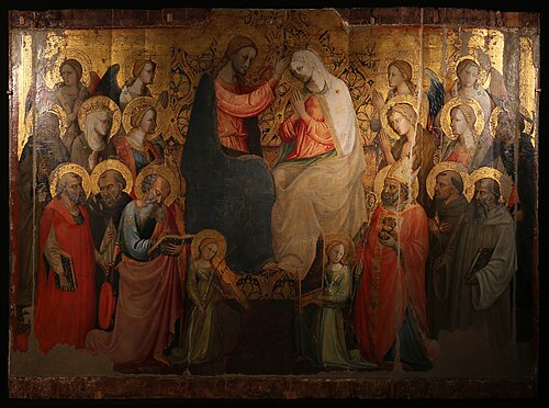 incoronazione della virgine tra angeli e santi, 1419, Bicci di Lorenzo