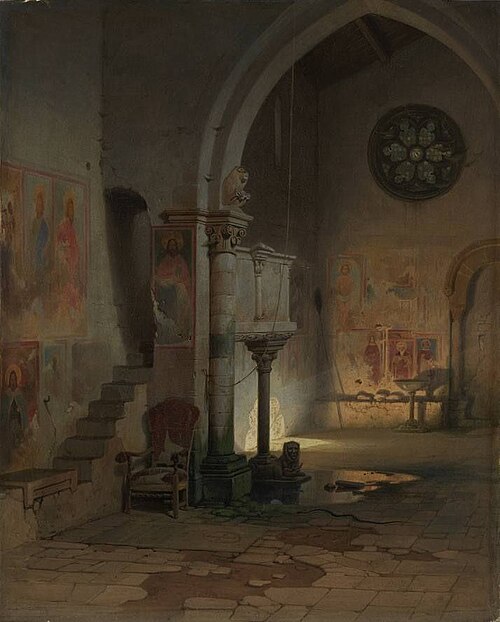 Das Innere einer Kirche in den Pontinischen Sümpfen, 1840, Carl Werner