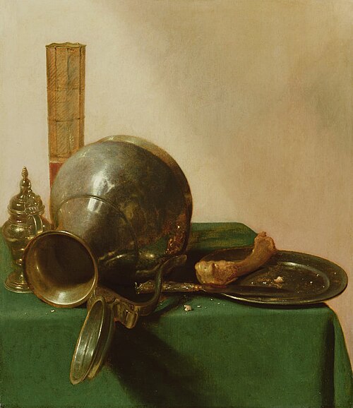 Still life with pasglas and overturned jug on a table, 1637, Jan Jansz. den, the elder Uyl