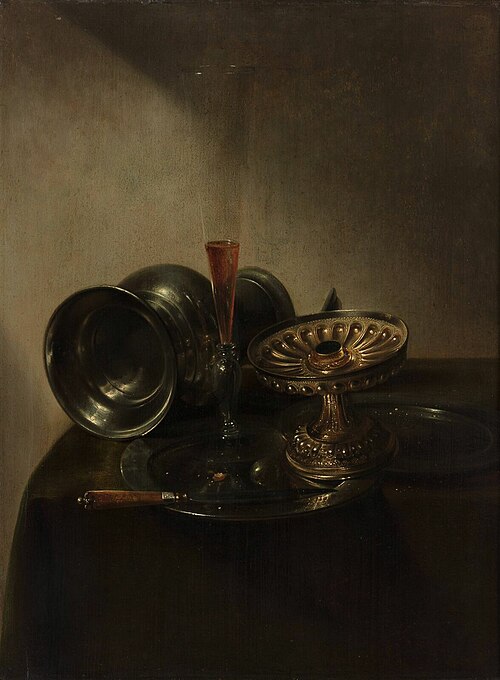 Still life with lying jar, flute-glass and tazza, 1632, Jan Jansz. den, the elder Uyl