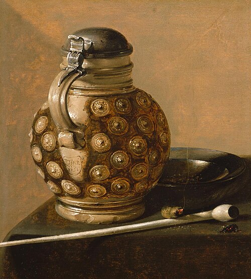 Raucherstillleben mit Kugelbauchkrug, 1650, Jan Treck