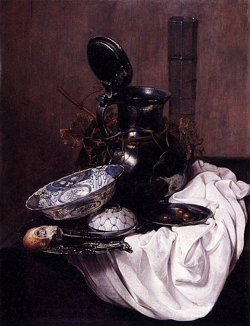 Still Life with a Pewter Pitcher and a Chinese Bowl, 1645, Jan Treck