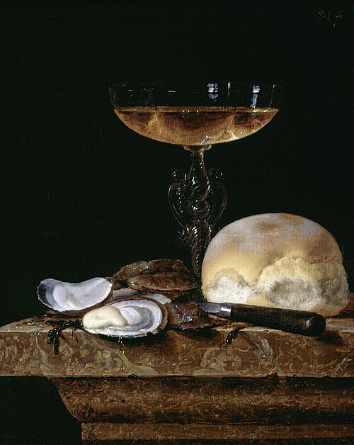 Schalenglas, Austern und Brötchen, 1653, Simon Luttichuys