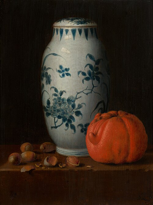 Still Life with Chinese Vase, Hazelnuts and Orange, 1655, Simon Luttichuys