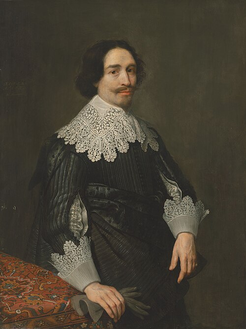 Portrait of a gentleman, in a black slashed-sleeve doublet and lace collar, , Michiel van Mierevelt