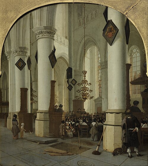 View inside the Saint Bavo church in Haarlem during mass, 1666, Hendrick Cornelisz. van Vliet