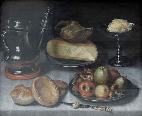 Nature morte avec pichet en étain, fruit et fromage, 1612, Cornelis Jacobsz Delff