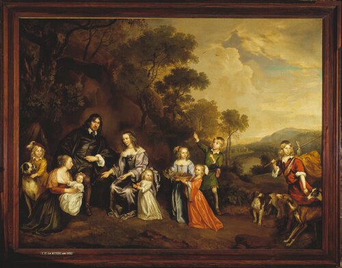 Portrait of the family of Willem van der Does (....-1668) and Wilhelmina van den Honert (....-1689), 1650, Jan Mytens
