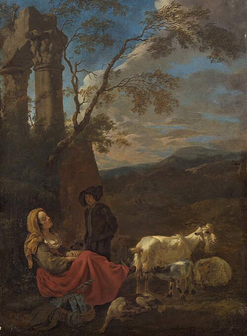 Italienische Landschaft mit Hirtenszene, 1655, Jacob van der Does