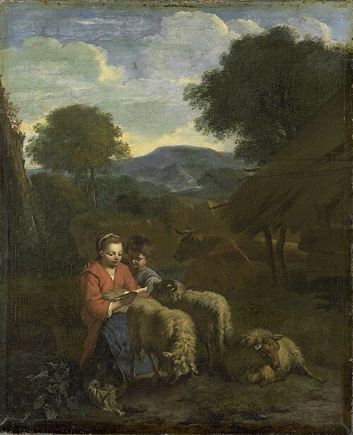 Sheperdess reading, 1706, Simon van der Does