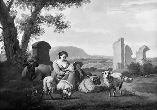 Shepherdess with her Flock, 1708, Simon van der Does