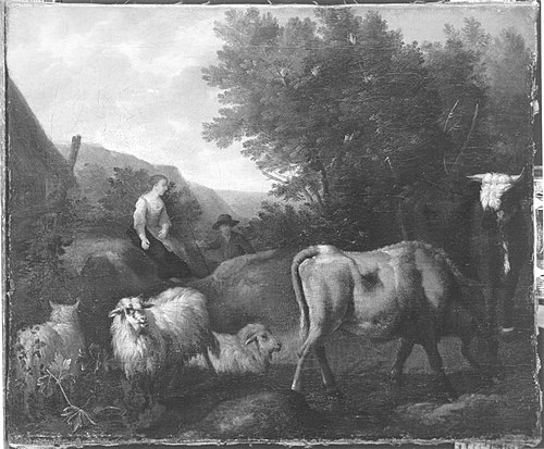 Landschaft mit Vieh und Hirten, 1695, Simon van der Does