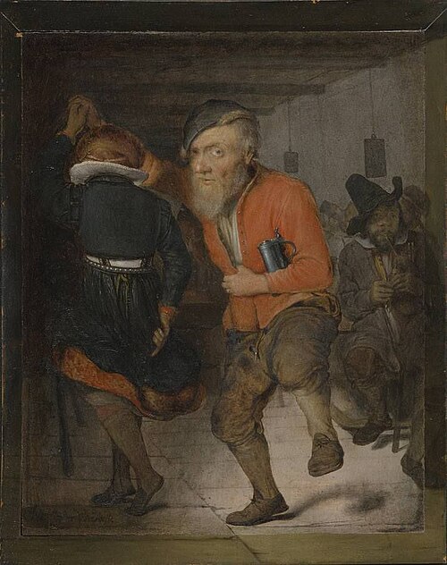 Dancing peagant couple in a taproom, 1645, Christopher Paudiß