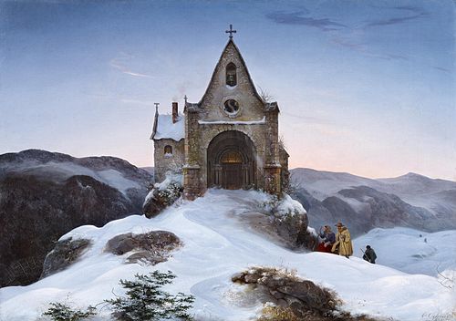 Chapel on a mountain in winter, 1842, Ernst Ferdinand Oehme