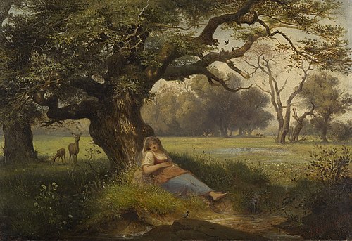 Landscape with a sleeping girl, 1853, Ernst Ferdinand Oehme