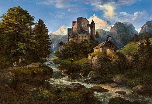 Tyrolean landscape with Naudersberg Castle, 1847, Ernst Ferdinand Oehme