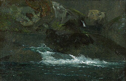 Skizze eines kleinen Bachlaufs mit moosbewachsenen Felsen, , Ernst Ferdinand Oehme