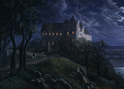 Burg Scharfenberg at Night, 1827, Ernst Ferdinand Oehme