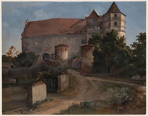 Entrance to Scharfenberg Castle, 1833, Ernst Ferdinand Oehme