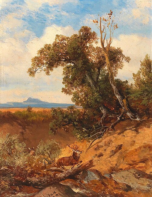Fleeing Stag in the Foothills of the Alps, 1888, Albert Zimmermann
