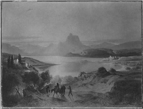 Gebirgssee mit heimkehrenden Mönchen, 1860, Albert Zimmermann