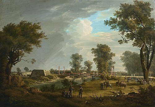 Szene aus den Napoleonischen Kriegen: Der französische Rückzug aus der Lobau und der verwundete Mars, 1810, Joseph Rebell