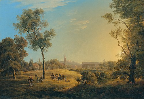 Szene aus den Napoleonischen Kriegen: Ansicht von Kaiserebersdorf, 1810, Joseph Rebell