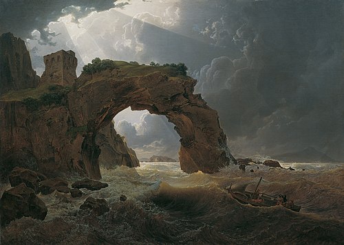 Sea Storm at Arco di Miseno near Miliscola with a View Towards Nisida, 1819, Josef Rebell
