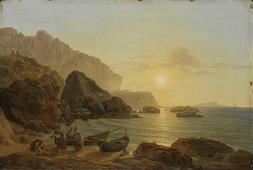 Küste von Capri bei Sonnenuntergang, 1817, Josef Rebell