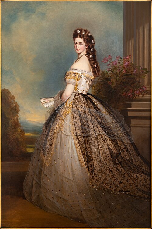Empress Elisabeth with star jewelry and black gold lace throw, 1868, Joseph Matthäus Aigner