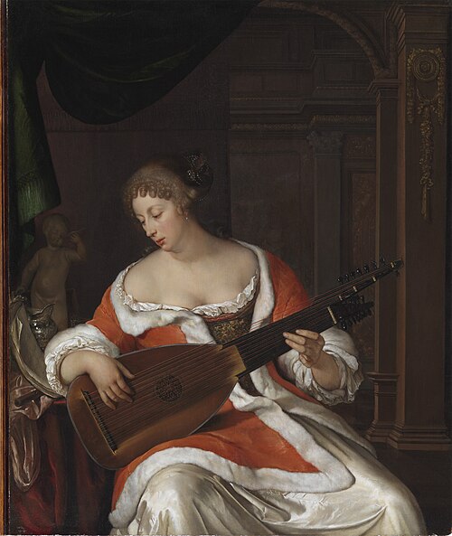 Lady Playing a Lute in an Interior, 1675, Eglon van der Neer