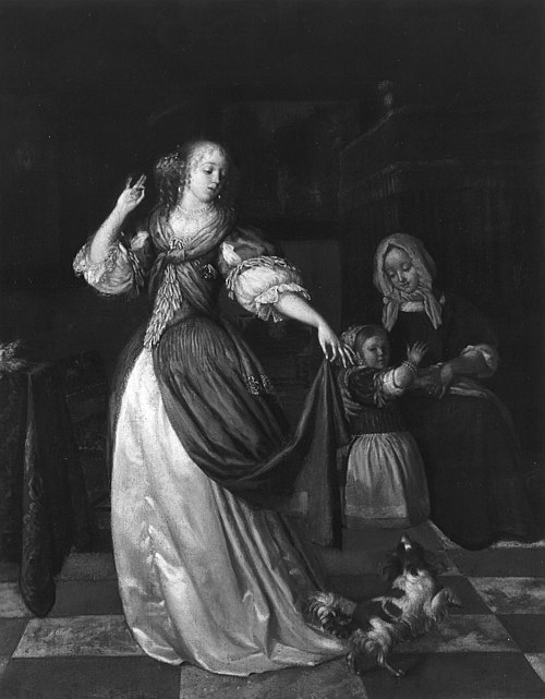 Lady Playing with a Dog, 1670, Eglon van der Neer