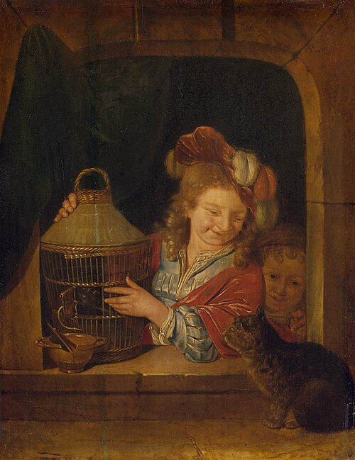 Children with a Cage and a Cat, 1680, Eglon van der Neer