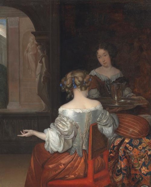 An Elegant Lady and her Maid in an Interior, 1680, Eglon van der Neer