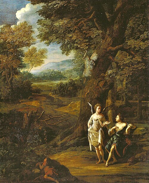 The angel reveals the water in the desert to Hagar (Genesis 21: 17-21), 1697, Eglon van der Neer
